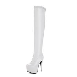Smilice Damen Mode über kniehohe Stiefel mit Stilettoabsatz Plateau Langschaft Stiefel (White, 38 EU) von Smilice