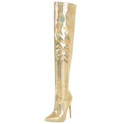 Smilice Damen Over Knee Stiefel mit Stiletto Absatz (Gold, 40 EU) von Smilice