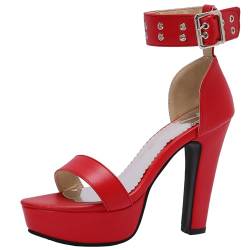 Smilice Damen Plateau Sandalen mit Offener Zehe Anzug Schuhe mit Absatz und Knöchelschnalle für Party (Rot,40) von Smilice