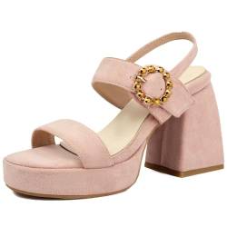 Smilice Damen Plateau Sandalen mit Offener Zehe Klobige Ferse Dress Schuhe mit Schnalle (Rosa,36) von Smilice
