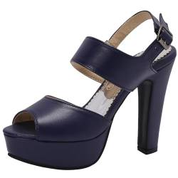 Smilice Damen Sandalen mit Offener Zehe und Absatz Plateauabsätze mit Knöchelschnalle (Blau,35) von Smilice
