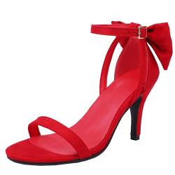 Smilice Damen Sandalen mit Offener Zehenpartie Knöchelriemen Stilettos mit Schleife (Rot,43) von Smilice