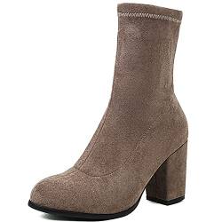 Smilice Damen-Sockenstiefel zum Hineinschlüpfen mit klobigem Absatz (Kaffee,35) von Smilice