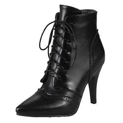 Smilice Damen Stiefel mit Absatz Schnürsenkel Stiefeletten von Smilice