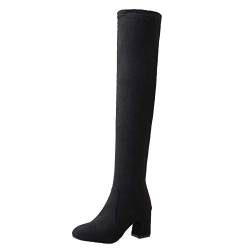 Smilice Damen über Kniehohe Stiefel mit Blockabsatz Langschaft Stiefel (Schwarz, 49 EU) von Smilice