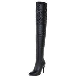 Smilice Damen über Kniehohe Stiefel mit Stiletto Absatz (Schwarz, 40 EU) von Smilice