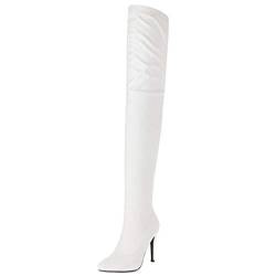 Smilice Damen über Kniehohe Stiefel mit Stiletto Absatz (Weiß, 39 EU) von Smilice