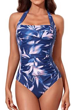 Smismivo Badeanzug Damen Bauchweg Große Größen Push Up Schwimmanzug mit Retro Schlankheits Raffung Vintage Einteilige bademode Swimsuits for Women von Smismivo