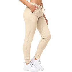 Smith & Solo Jogginghose Damen – Sporthose Frauen Baumwolle| Sweatpants Slim Fit Freizeithose Lang | Trainingshose Fitness High Waist – Jogger Laufhosen Modern Beige, 2XL von Smith & Solo