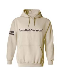 SMITH & WESSON Offiziell lizenzierter Herren-Kapuzenpullover, langärmelig, mit amerikanischer Flagge und S&W-Logo, Sand, Large von Smith & Wesson