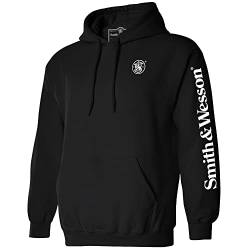 Smith & Wesson Herren-Kapuzen-Sweatshirt, langärmelig, mit Arm-Logo, offizielles Lizenzprodukt, Schwarz, L von Smith & Wesson