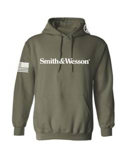 Smith & Wesson Offiziell lizenzierter Herren-Kapuzenpullover, langärmelig, mit amerikanischer Flagge und S&W-Logo, Militär, Grün, XX-Large von Smith & Wesson