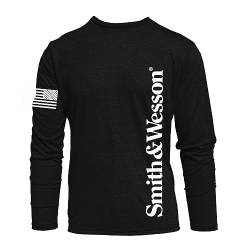 Smith & Wesson Offiziell lizenziertes Herren-T-Shirt aus Baumwolle, langärmelig, S&W vertikales Logo & American Flag Arm Logo Tee, Schwarz, XX-Large von Smith & Wesson