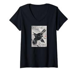 Damen Crow by Kyosai Vintage Japanische Kunst T-Shirt mit V-Ausschnitt von Smooth HQ