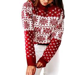 Damen Weihnachtspullover Pullover Langarm Rundhals Gestrickt Rentier Schneeflocke Sweatshirt Tops, Oberteil Rot, S von Snaked cat