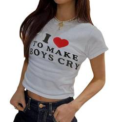 Frauen Y2k Grafik Brief gedruckt Crop Tops Sommer Kurzarm Rundhalsausschnitt Crop Top Tee T-Shirts E-Girls Teen Ästhetisches Top Streetwear, Grau bedruckt, Small von Snaked cat