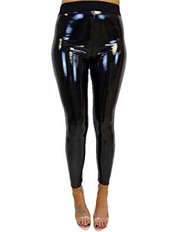 Snaked cat Damen-Leggings aus Kunstleder, hohe Taille, glänzend, Wet-Look, schmale Passform, Disco-Vinyl-Bleistift-Hose für Frauen und Mädchen, Schwarz , XL von Snaked cat