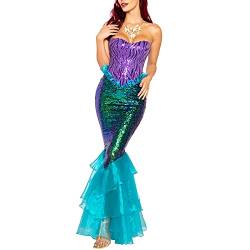 Snaked cat Damen Meerjungfrau Kostüm Erwachsene Halloween Kostüm Tube Tops Pailletten Langer Schwanz Rock Halloween Cosplay Verkleidung, blau, 42 von Snaked cat