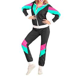 Snaked cat Kostüm Trainingsanzug 80er Jahre Outfit Damen Trainingsanzug, 80er Jahre Outfit, 80er Retro, Trainingsjacke, Trainingshose, Faschingskostüme (Black, M) von Snaked cat