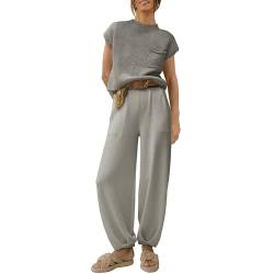 Zweiteilige Outfits für Frauen Pullover Sets Strickpullover Tops Hohe Taille Hosen Kurzarm Lounge-Sets, grau, 42 von Snaked cat