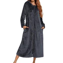 Bademantel Baumwolle Bademantel Frottee Damen Bademantel Reißverschluss Lang Morgenmantel Damen Sexy Flauschig Saunabademantel Negligee Saunatuch Winter Warmer Sauna Pyjamas Nachtwäsche (A-Grey, XXL) von Snakell