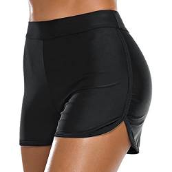 Damen Badeshorts Kurze Badehose UV-Schutz Shorts Strand Wassersport Boardshorts Schnell Trocknendes Schwimmhose Schwimmshorts (Black, L) von Snakell