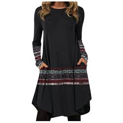 Damen Herbstkleid Pulloverkleid Casual Langarm Sweater Kleider A-Linien Midikleid Rundhals Strickkleid Herbst Winter Tunika Kleider Mit Taschen und Knöpfen Freizeitkleid Shirtkleid Lange Tops von Snakell