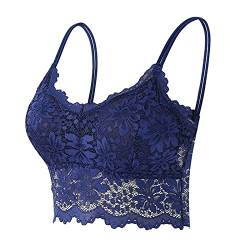 Damen Spitze BH V-Ausschnitt Bralette Bauchfrei Top BH Push Up Bustier Sommer-Bandeau-BH Gepolsterter Träger BH Bequem Unterwäsche Dessous Weste Spitzen Bra Yoga Sport BHS Crop Top (Dark Blue-1, S) von Snakell