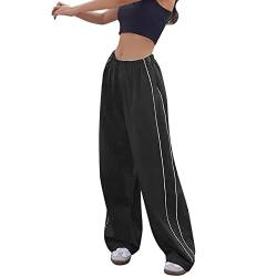 Fallschirmhosen Teenager Damen Baggy Cargohosen Weites Bein Track Pants Vintage Parachute Hosen Elastische Taille Freizeithose Jogginghose 90er E-Girl Streetwear Straight Sweathose (Black-2, S) von Snakell