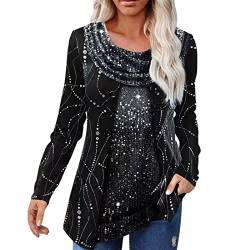 Festliche Blusen Damen Pailletten Tunika Damen Bluse Elegant Longbluse Damen Lässig für Leggings 3/4 Arm Tunika Lässig Rundhals Glitzer Oberteile Damen Langarmshirt Glitzer Kleid Damen Glitzer Top von Snakell