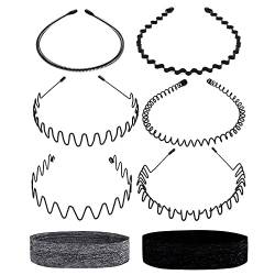 Haarband Unisex 6Pcs Haifischzahn-Haarkamm Stirnbänder für Damen Herren Rutschfestes Welle Metall Frühling Stirnband Haarreifen Schwarz (6x Metall-Stirnbänder, 2x Sport-Stirnbänder A-a, One Size) von Snakell