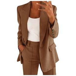 Hosenanzug Damen Festlich Business Anzug Set Hosenanzug Hose 2-Teiler Elegant Langarm Anzugjacke und Anzughosen Zweiteilig Büro Slimfit Streetwear Formal Modern Sportlich (1 x Mantel b-Coffee, M) von Snakell