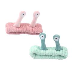 Schnecken Make Up Haarband Spa Stirnband Damen Kosmetik Stirnband für Gesichts Elastisch 3D Schnecken Haarband Kosmetik Make up Schönheit Hautpflege Weich Korallenrot Fleece (2-Green+A, One Size) von Snakell