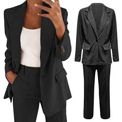 Snakell Hosenanzug Damen Festlich Business Anzug Set Hosenanzug Hose 2-Teiler Elegant Langarm Anzugjacke und Anzughosen Zweiteilig Büro Slimfit Streetwear Formal Modern Sportlich Hosenanzug von Snakell