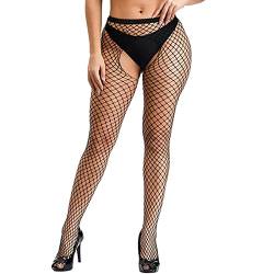 Transparent Netzstrumpfhose Damen mit Hoher Taille Offener Schritt Dessous Fishnet Elastisch Muster Open Crotch Mit Fuß Schenkelhohe Hoher Taille Verführerischer Strapse Netzstrümpfe (3-White, B) von Snakell