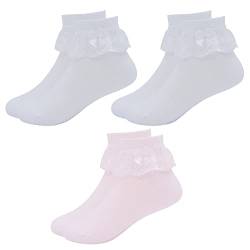 Snegyu 3 Paar Dünne Rüschen Socken mit Rüschen Mädchen Rüschensocken Söckchen mit Spitze für Kinder Sommer Weiße Baumwollsocken Prinzessin Socken 3-5 Jahre von Snegyu