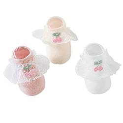 Snegyu 3 Paar niedliche Anti-Rutsch-Socken für Baby Mädchen Neugeborene Kleinkinder Spitze Rüschen Baumwolle Bodensocken 0-6 Monate von Snegyu