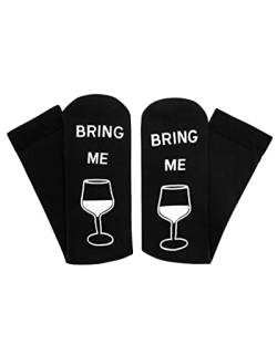 Snocks 2x Bring mir Wein Socken Damen ABS Socken Anti-Rutsch Socken 2x Schwarz Größe 35-38 Bring me Wine Socken Damen Geschenk Stoppersocken Noppensocken Haussocken von Snocks