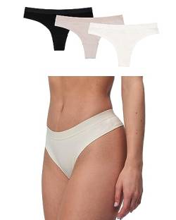 Snocks Brazilian Slip mit Bund 3er Pack Schwarz Größe M Unterwäsche Frauen Unterhosen Damen String Tanga Größe M (38) Beige von Snocks