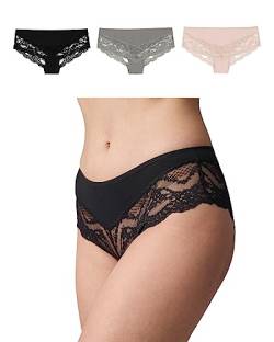 Snocks Hipster Höschen mit Spitze 3er Set Gr. S I Hipster High Waist I Hipster Panty mit Baumwollanteil I Underwear Women I Hot Unterwäsche Damen I Slip Damen Spitze I Angenehme Passform I Mix 1 von Snocks