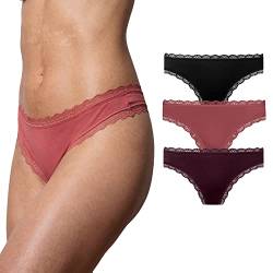 Snocks Spitzentanga 3er Set Gr. L I Sexy Damen Tanga I Tangas mit Baumwollanteil I Underwear Women I Hot Unterwäsche Damen I Slip Damen I Angenehme Passform für jeden Körpertyp I Mix 2 von Snocks