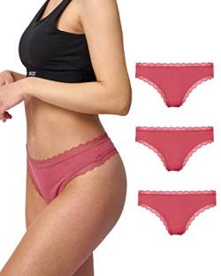 Snocks Spitzentanga 3er Set Gr. XS I Sexy Damen Tanga I Tangas mit Baumwollanteil I Underwear Women I Hot Unterwäsche Damen I Slip Damen I Angenehme Passform für jeden Körpertyp I Mauve von Snocks