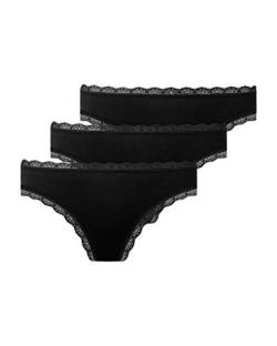 Snocks String Tanga Damen mit Spitze (3X) - Unterwäsche Damen (XS-XL) (3X Schwarz, L) von Snocks