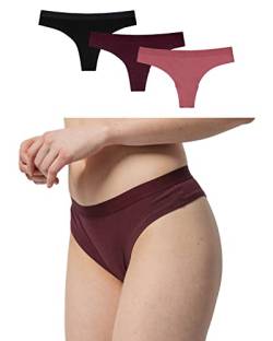 Snocks Unterhosen Damen Unterwäsche Frauen Brazilian Slip 3er Pack Damen Unterwäsche Baumwolle Slip Damen Unterhosen Weinrot Schwarz Größe XS (34) Slips Pantys Hipster Damen von Snocks