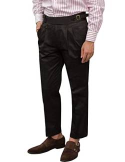 SNOLY Herren Frühling Herbst Retro Baumwolle Tapered Leg Flache Front Chino Hose Gerade Western Gurkha Hosen, Schwarz, X-Groß von Snoly