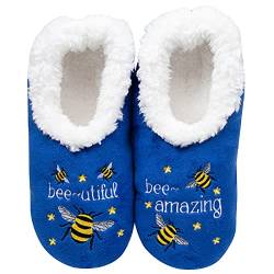 Snoozies! Pairables Bee Designs Damen-Hausschuhe, superweich, Sherpa-Fleece, rutschfeste Sohle, Größen 36-42, Bee Utiful, Large von Snoozies