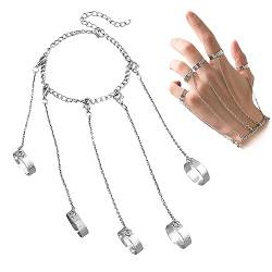 Snowtain Vintage Open Finger Ring mit Kette, Punk Ring Armband für Damen Herren, Layered Fingerring Armband Silber Slave Armband (Silbrig) von Snowtain