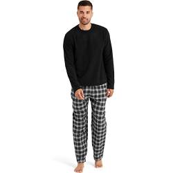 Snuggaroo Herren-Pyjama-Set aus weichem Fleece mit langärmeligem Oberteil und karierter Unterseite, Schwarz/Charcoal, M von Snuggaroo