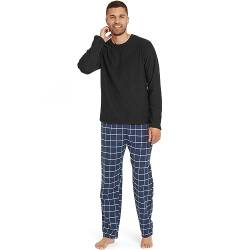 Snuggaroo Herren Schlafanzug-Set aus weichem Fleece mit langen Ärmeln und karierter Hose, Schwarz/Marineblau, XL von Snuggaroo