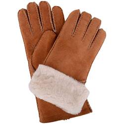 Damen-Luxus-Lammfell Handschuhe mit Falten Stulpe. Tan. Größe - Klein von Snugrugs